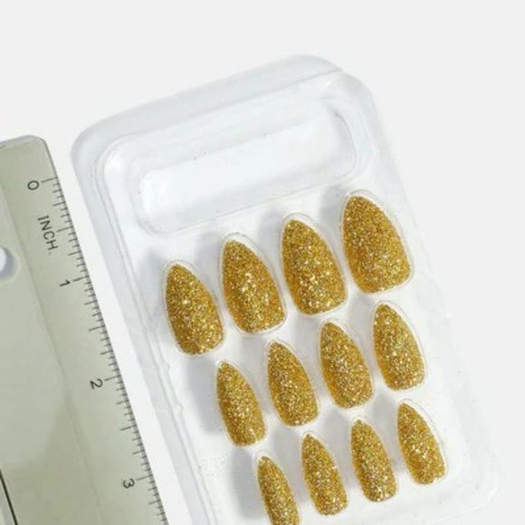 Glittery Almond Shaped Press On Nails - Picture 5 of 5